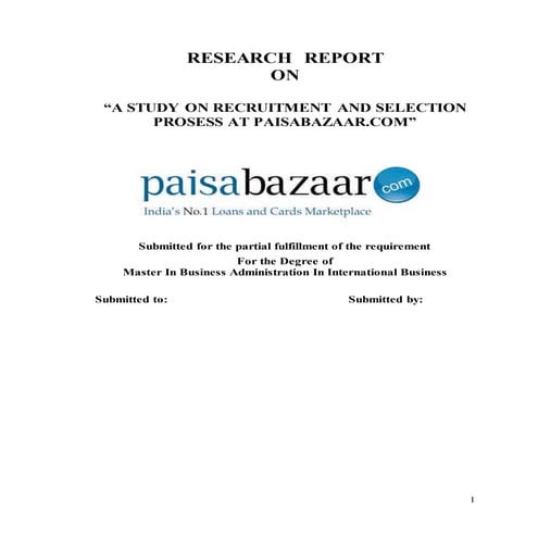 A study on Recruitment and selection aT Paisabazaar.com.DOC