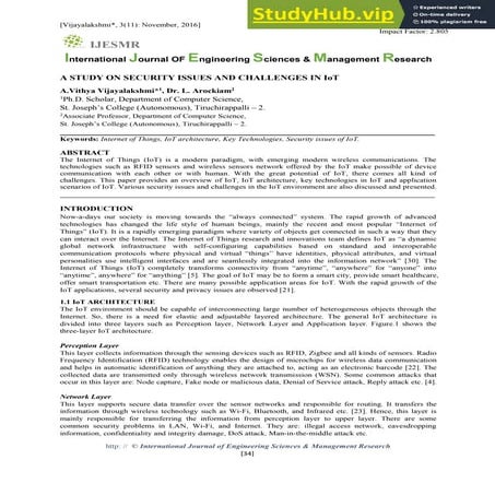 A STUDY ON SECURITY ISSUES AND CHALLENGES IN IoT