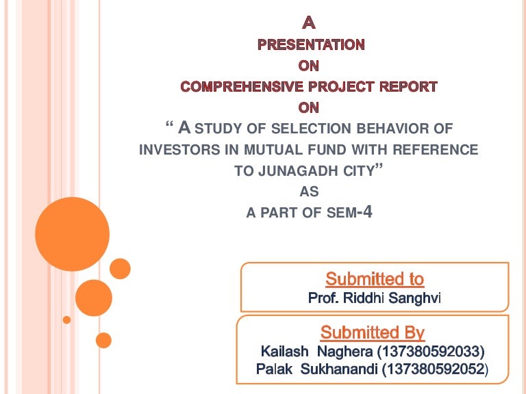 Dissertation report on mutual funds