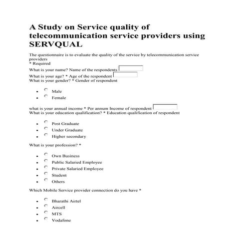 A study on service quality of telecommunication service providers using servqual
