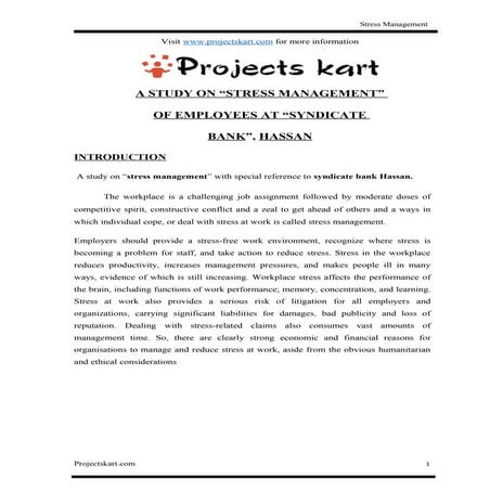 A Study on Stress Management at Syndicate Bank | DOC