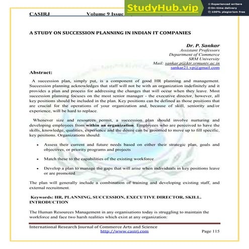 A STUDY ON SUCCESSION PLANNING IN INDIAN IT COMPANIES | PDF