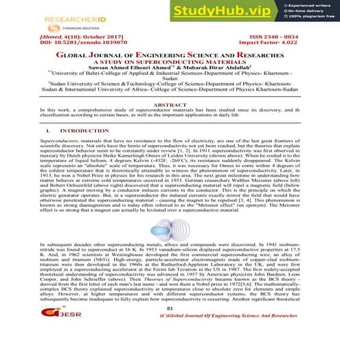 A STUDY ON SUPERCONDUCTING MATERIALS