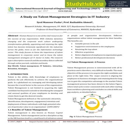 A Study On Talent Management Strategies In IT Industry