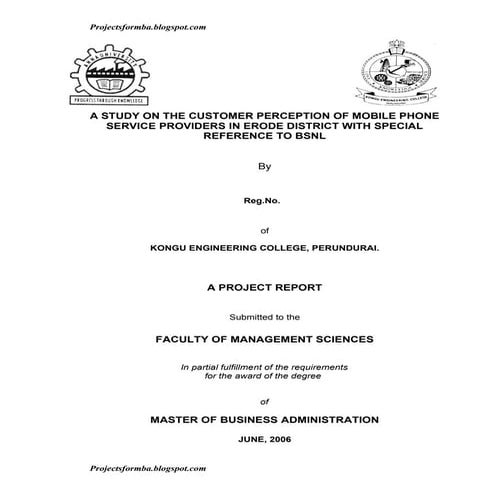 A study on the customer perception of mobile phone service providers in erode...