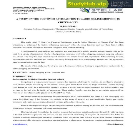 A STUDY ON THE CUSTOMER SATISFACTION TOWARDS ONLINE SHOPPING IN CHENNAI CITY