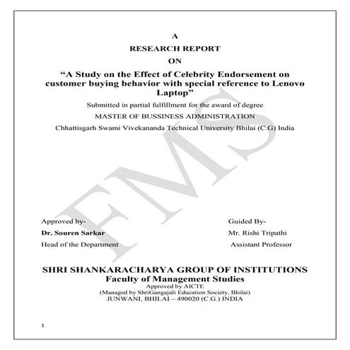 A study on the effect of celebrity endorsement on customer buying behavior wi...