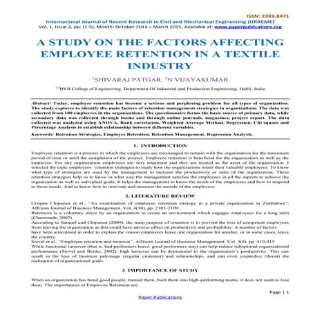 A STUDY ON THE FACTORS AFFECTING EMPLOYEE RETENTION IN TEXTILE INDUSTRY