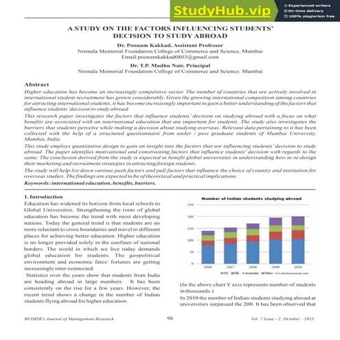 A STUDY ON THE FACTORS INFLUENCING STUDENTS DECISION TO STUDYABROAD | PDF
