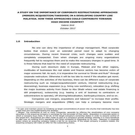 A Study on the Importance of Corporate Restructuring Approaches in Malaysia