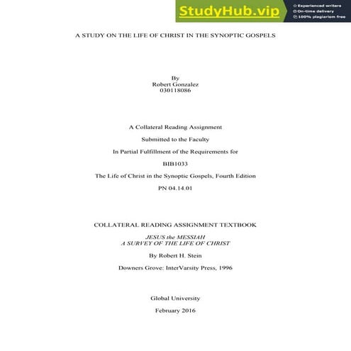 A STUDY ON THE LIFE OF CHRIST IN THE SYNOPTIC GOSPELS | PDF | Free Download