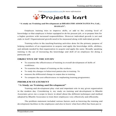 A Study on Training and Development at Bharathi Associates