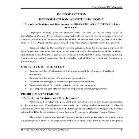 A study on training and development conducted at bharathi associates