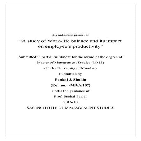 A study on work lifebalanceanditsimpact on employees productivity