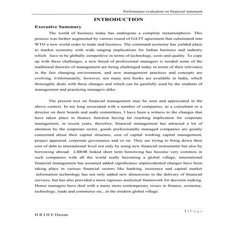 A stuy on interpretation and analysis of ratio analysis and performance evalu...