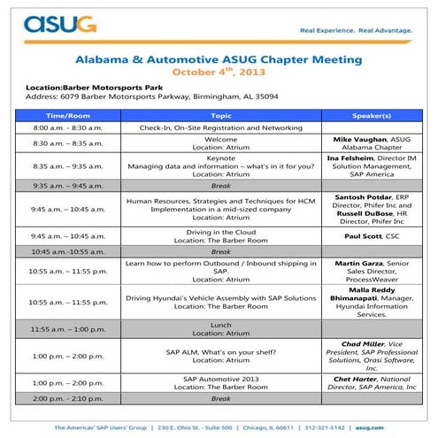 ASUG Alabama Chapter and Automotive SIG Joint Meeting - Oct 4, 2013