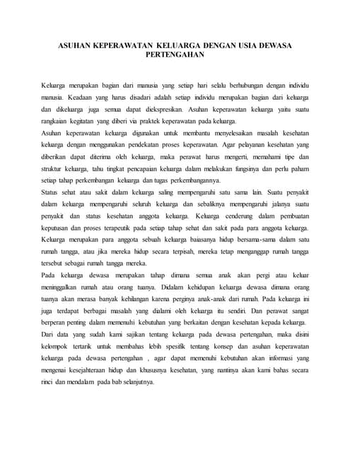 Keluarga asuhan keperawatan pada keluarga melepas anak dewasa muda