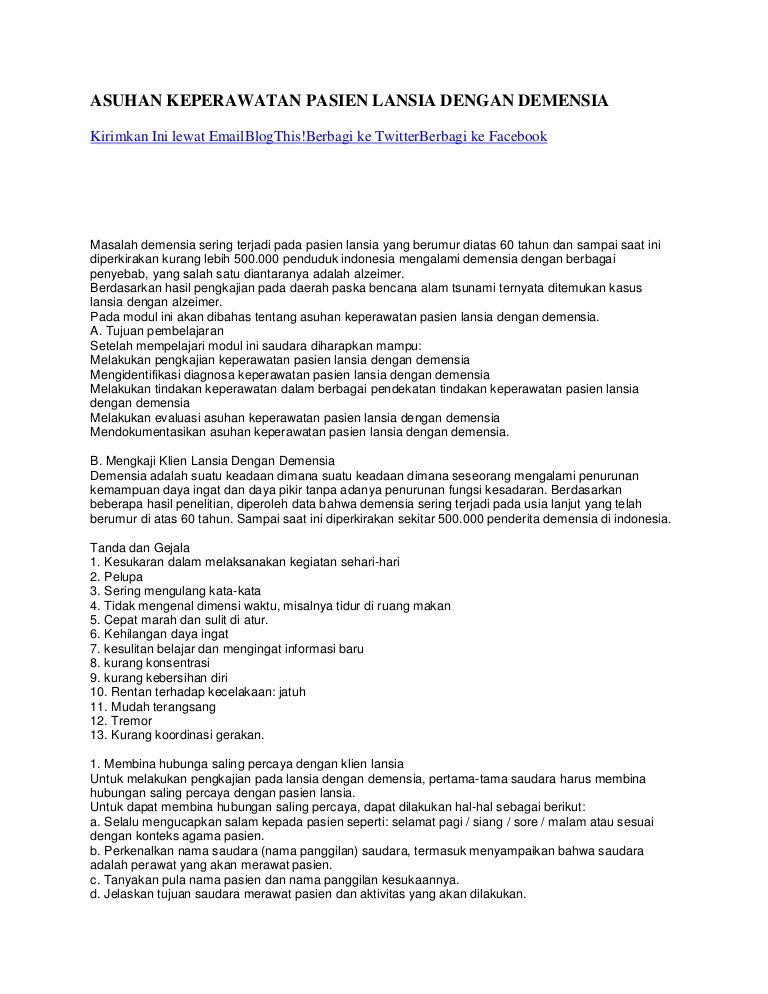 Asuhan Keperawatan Pasien Lansia Dengan Demensia Akper Pemkab Muna