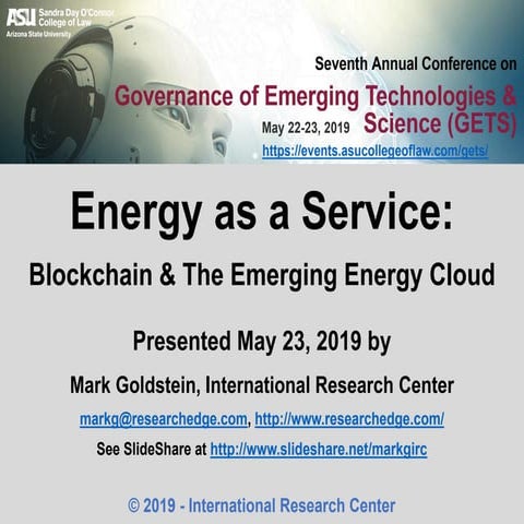 Energy as a Service: Blockchain & the Emerging Energy Cloud 5/23/19