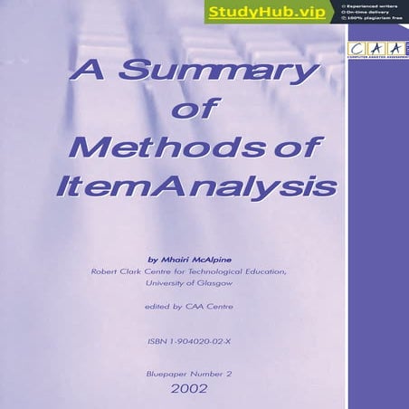 A Summary Of Methods Of Item Analysis