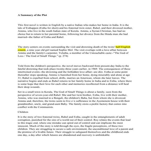 A summary of the plot