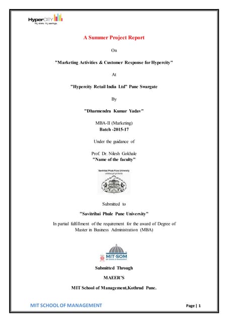 MBA Marketing SIP Report