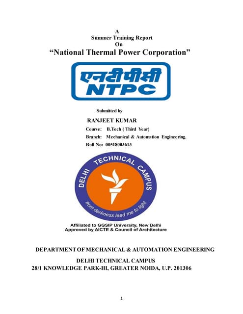 A summer training report on NTPC
