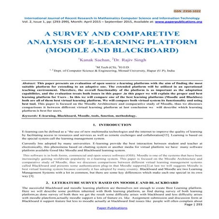 A SURVEY AND COMPARETIVE ANALYSIS OF E-LEARNING PLATFORM (MOODLE AND BLACKBOARD)