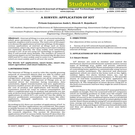 A SURVEY  APPLICATION OF IOT