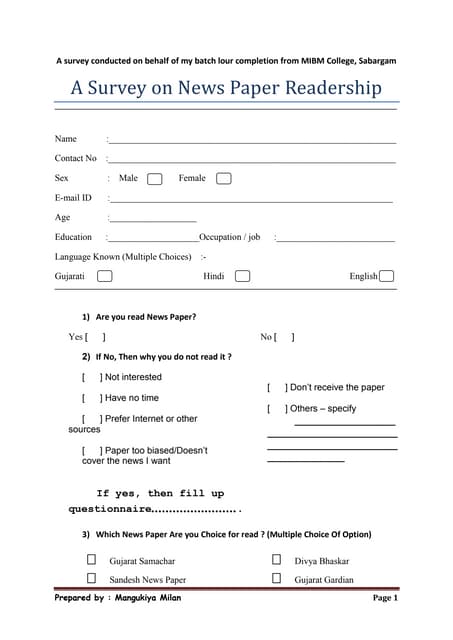 Newspaper Questionnaire