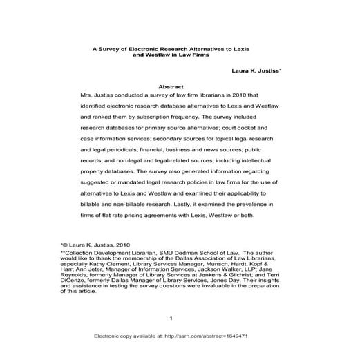A survey of electronic research alternatives to lexis and westlaw in law firms