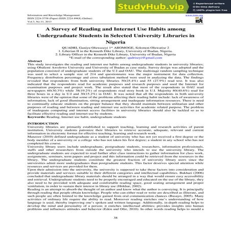 A Survey Of Reading And Internet Use Habits Among Undergraduate ...
