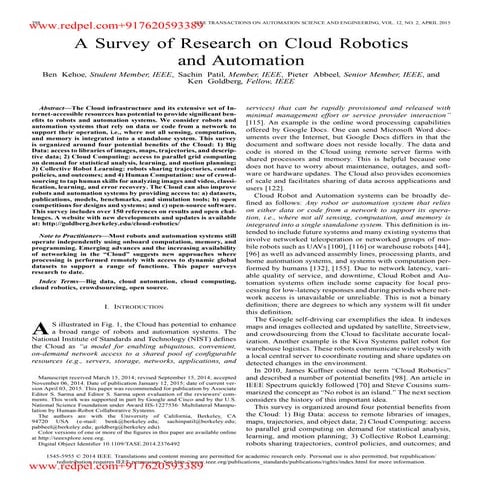 A survey of research on cloud robotics and automation