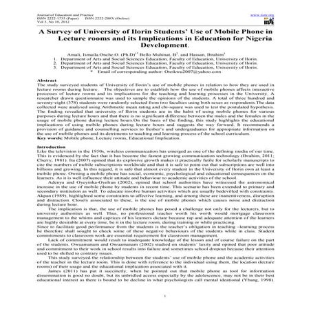 A survey of university of ilorin students’ use of mobile phone in lecture roo...