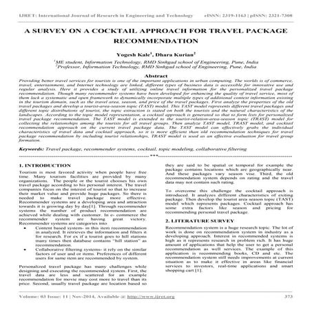 A survey on a cocktail approach for travel package recommendation