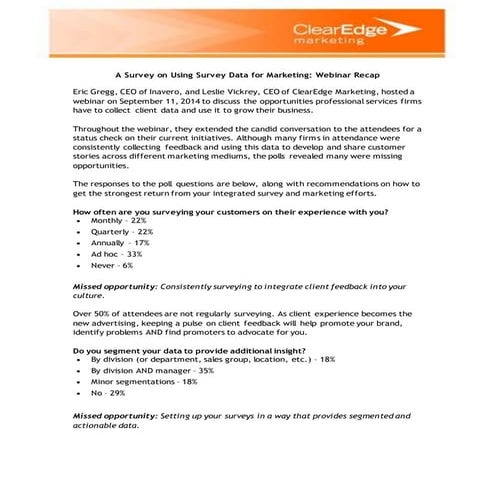 A Survey on Using Survey Data for Marketing -- Webinar Recap