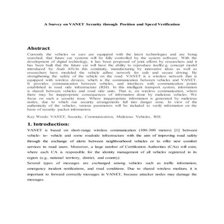 A survey on vanet security through position and speed verification coniaps xx...