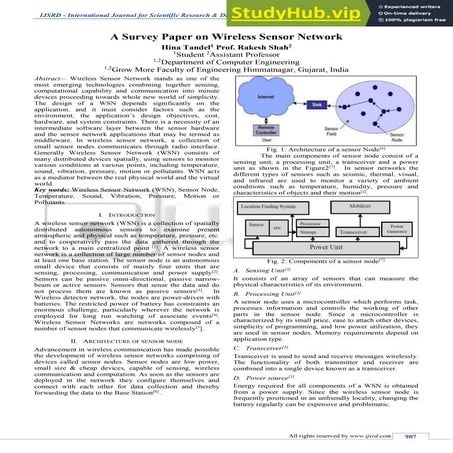 A Survey Paper On Wireless Sensor Network
