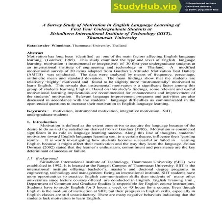 A Survey Study Of Motivation In English Language Learning Of First Year ...