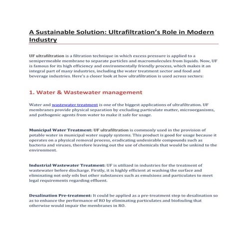 A Sustainable Solution_ Ultrafiltration’s Role in Modern Industry