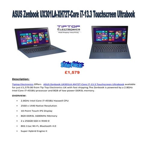 Asus zenbook ux301 la xh72t-core i7-13.3