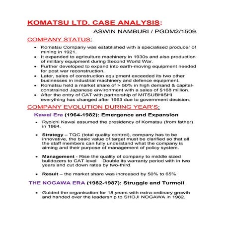 Komatsu LTD. case study analysis