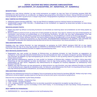 ASYA DUYAN NG MGA UNANG SIBILISASYON