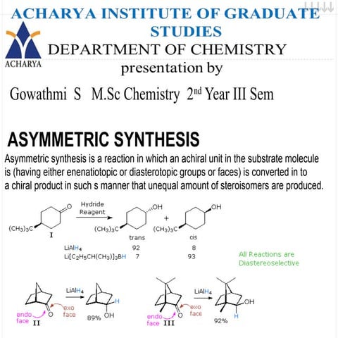 Asymmetric synthesis Introduction  enantiomeric excess