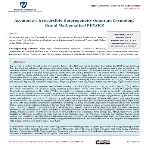 Asymmetry Irreversible Heterogeneity Quantum Cosmology Grand ...