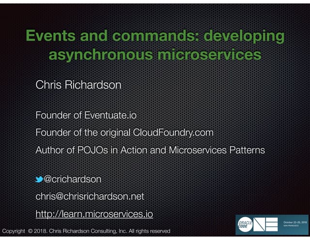 Oracle Code One: Events and commands: developing asynchronous microservices