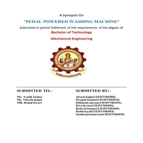A synopysis report on pedal operated washing machine
