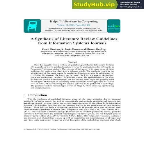 A Synthesis Of Literature Review Guidelines From Information Systems Journals