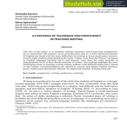 A Synthesis Of Technique And Proficiency In Teaching Writing