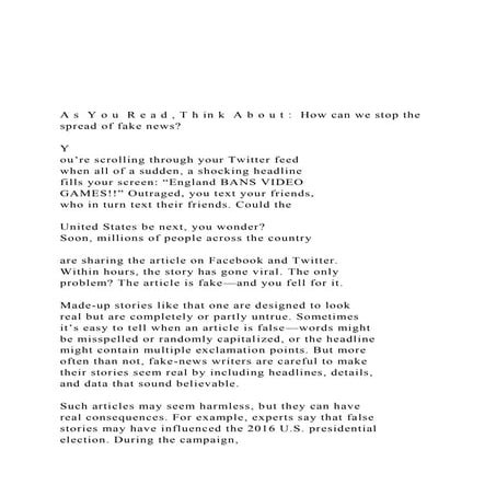 A s  Y o u  R e a d , T h in k  A b o u t   How can we st.docx